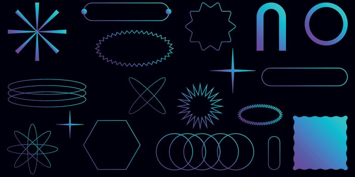 Shape set y2k style for banner. Shape set y2k style for decoaration.Shape set y2k style for poster. Trendy geometric forms.Simple shapes.Trendy 90s.Y2k aesthetic. vector