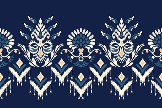 Ikat floral paisley embroidery on navy blue background.Ikat ethnic oriental pattern traditional.Aztec style abstract vector illustration.design for texture,fabric,clothing,wrapping,decoration,sarong.