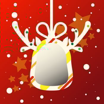 Merry Christmas greeting card, Christmas with head deer ribbon, bow, and snow,star banner vector illustration