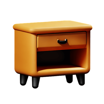 Wooden bedside table on white background png