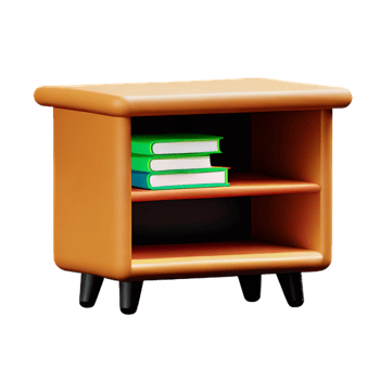 Wooden bedside table on white background png
