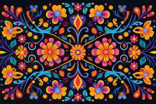 colorful mexican background with flowers and birds flat design vector illustration