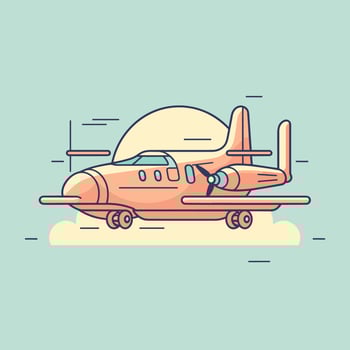 Vector of a vibrant orange airplane soaring through the clear blue sky
