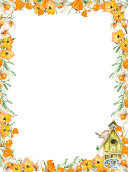 Watercolor autumn square frame with sea buckthorn. png