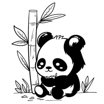Cute baby panda outline page of coloring book for children black and white Hand painted animal sketches in a simple style for tshirt print, label, patch or sticker Vector illustration