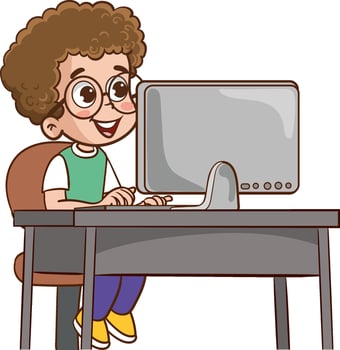 cute kids surfing internet vector