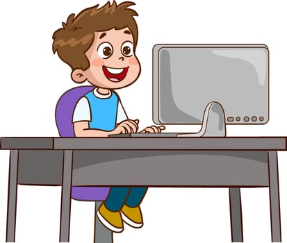 cute kids surfing internet vector