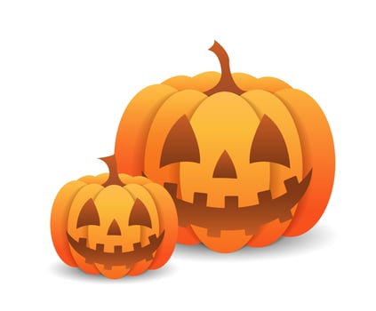 Halloween pumpkin vector illustration, Jack O Lantern isolated on white background. Scary orange picture with eyes and candle.