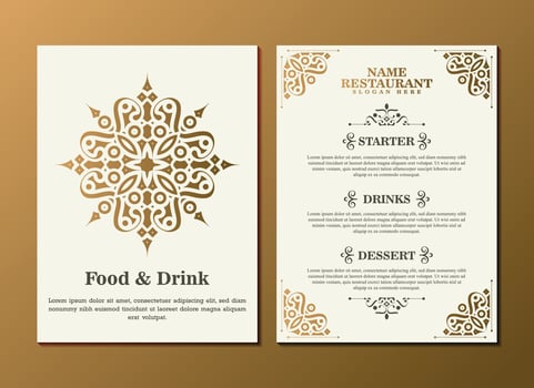 Gold restaurant menu with elegant ornamental style vector