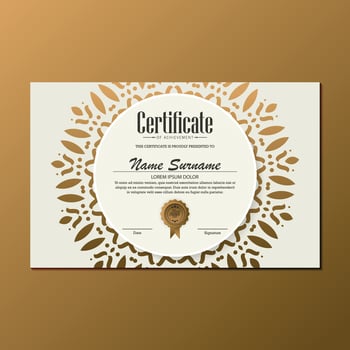 Certificate of achievement template with vintage gold border - Vector
