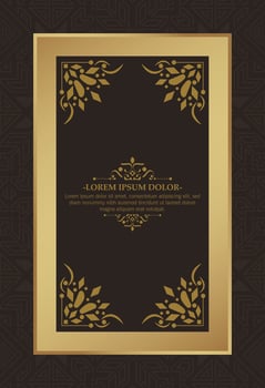 Luxury ornament greeting card vector template. Retro wedding invitation, advertising or other design and place for text. Flourishes ornamental frame and pattern background.