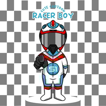 Cute Cartoon racer boy wearing helmet and racing suit vector