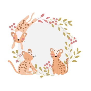 Cute Leopard Tiger Hand Drawn Wreath vector