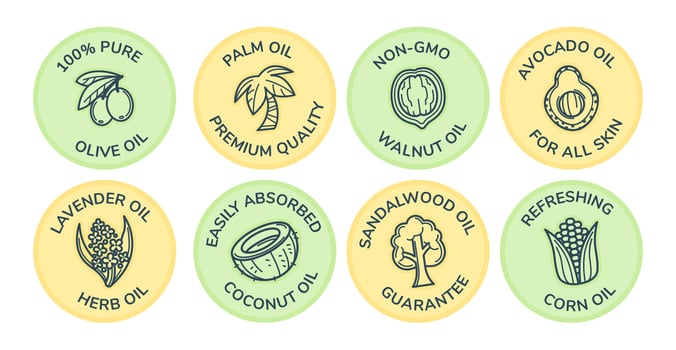 Round label set with organic oil ingredient sign vector