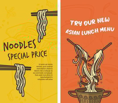 Try our new Asian menu, noodles special price vector