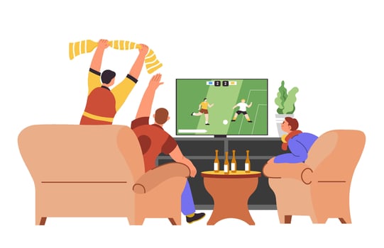 Football fans with scarves of team watching game vector