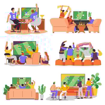 Football fans watching game at home or bars vector