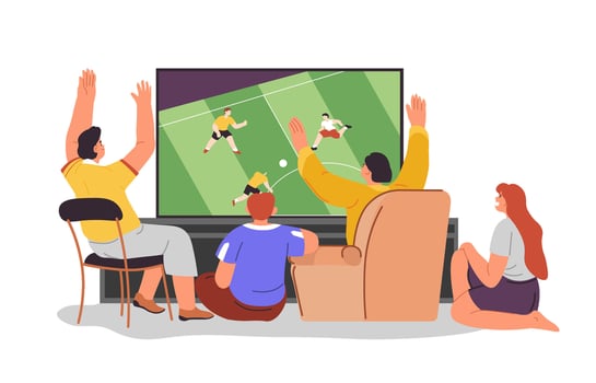 Football fans watching favorite team sports game vector