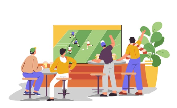Sports fans in bar or pub watching football game vector