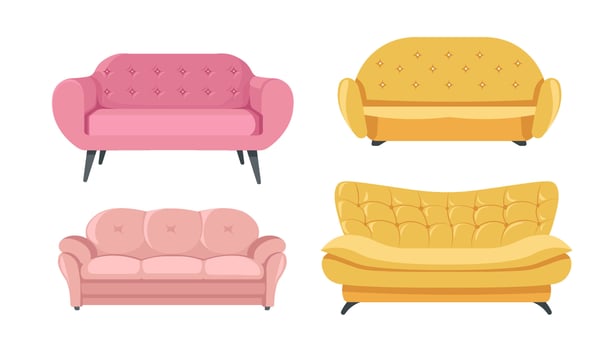 Interior design and decoration, sofas and couches vector