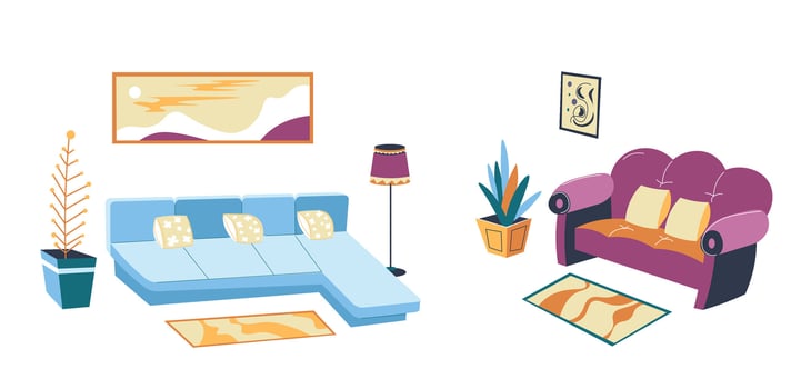 House interior design, furniture and accessories vector