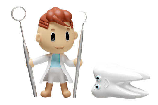 3d miniature cartoon character dentist with dentist mirror, sickle scaler check for cavities, dental examination of the dentist, health of white teeth, oral care 3d render, isolated png