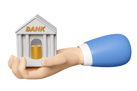3d businessman hands holding bank or tax office building with money icon isolated. bank financing, money exchange concept, 3d render illustration png