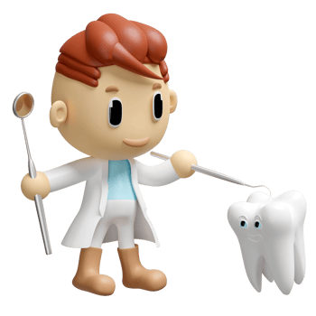 3d miniature cartoon character dentist with dentist mirror, sickle scaler check for cavities, dental examination of the dentist, health of white teeth, oral care 3d render, isolated png