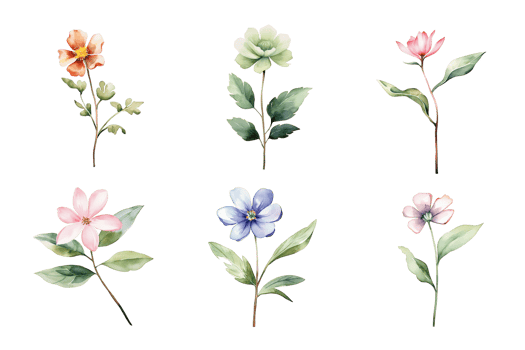 Beautiful watercolor floral hand-drawn collection, wild field flowers. png