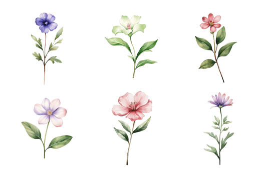 Beautiful watercolor floral hand-drawn collection, wild field flowers. png