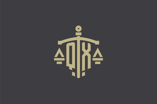 Letter QX logo for law office and attorney with creative scale and sword icon design vector