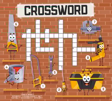 Crossword quiz game grid with cartoon work tools vector