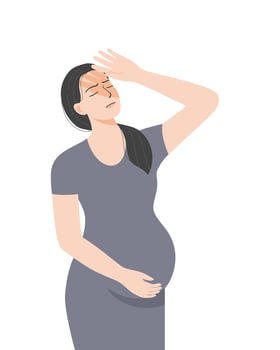 Isolated of a pregnancy woman holding her belly and feeling worry, flat vector illustration.