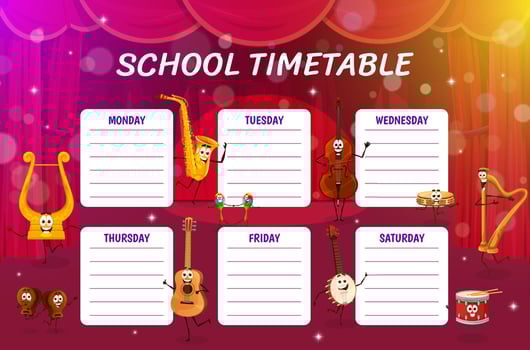 Education timetable with musical instruments vector