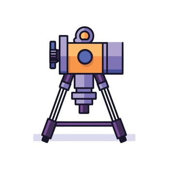 Vector of a purple and orange camera on a tripod in a flat lay composition