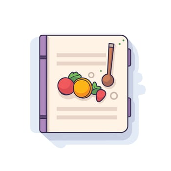 Vector of a notebook with a clipboard and a spoon on a flat surface