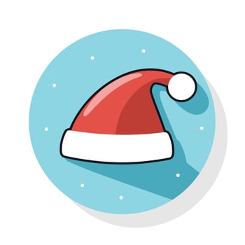 Vector of a flat red Santa hat on a blue circle