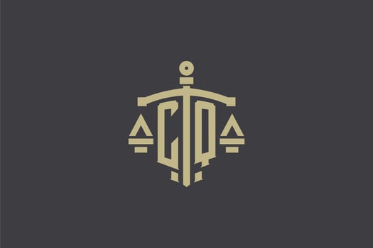 Letter CQ logo for law office and attorney with creative scale and sword icon design vector