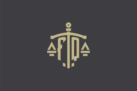 Letter FQ logo for law office and attorney with creative scale and sword icon design vector