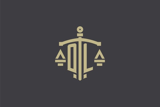 Letter OL logo for law office and attorney with creative scale and sword icon design vector