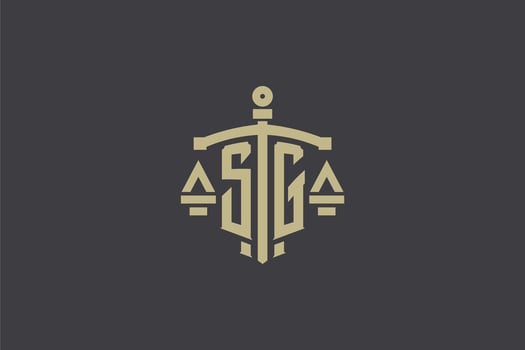 Letter SG logo for law office and attorney with creative scale and sword icon design vector