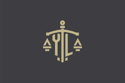 Letter YL logo for law office and attorney with creative scale and sword icon design vector