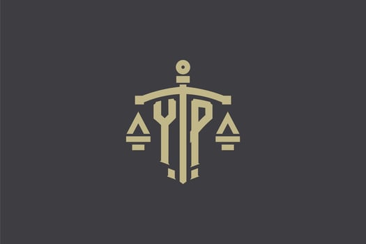 Letter YP logo for law office and attorney with creative scale and sword icon design vector