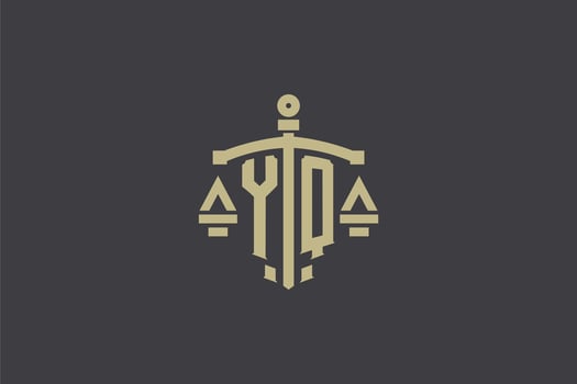 Letter YQ logo for law office and attorney with creative scale and sword icon design vector