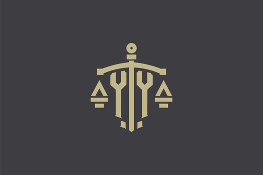 Letter YY logo for law office and attorney with creative scale and sword icon design vector
