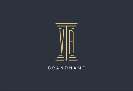 VA initial monogram with pillar shape logo design vector