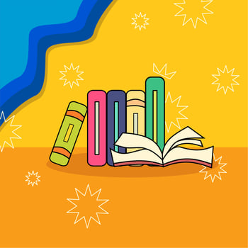 Stacks of books flyer or poster. Pile of books with one of them opened in a flat style. Learning concept. vector