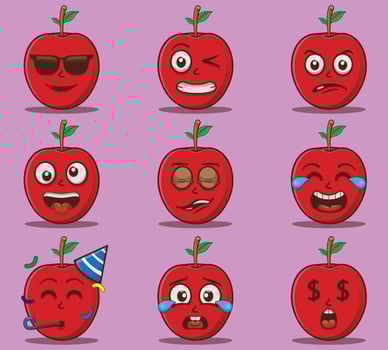 Vector cute and kawaii chery emoticon expressions set