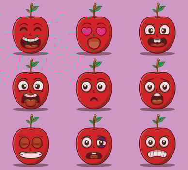 Vector cute cherry emoticon expressions set