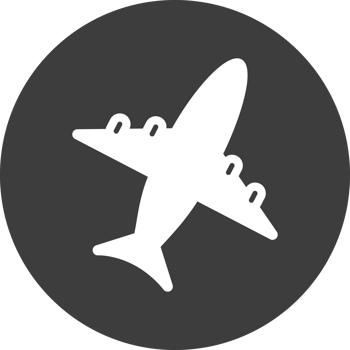Airplane icon in black circle. png